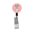 Teacher'S Aid Checkerboard Pink Wire Haired Fox Terrier Retractable Badge Reel TE249550